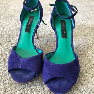 Ann Taylor ankle strap blue suede heels 5